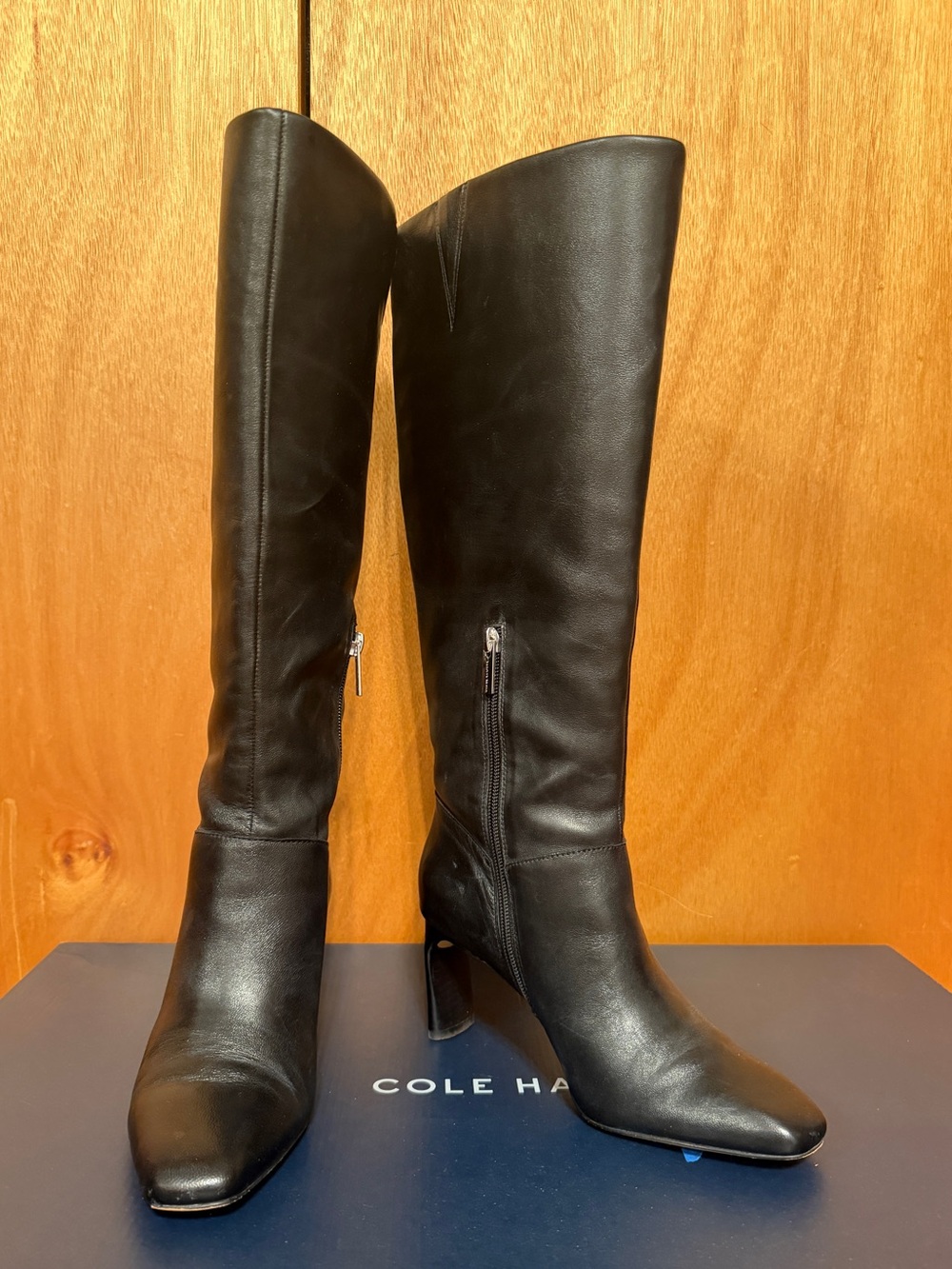 Vince Camuto Hersha Wide Calf Real Leather Black Knee High Almond Toe Boots, Sz6